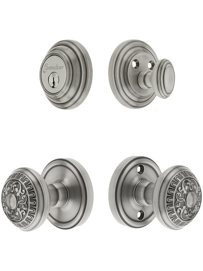 Grandeur Georgetown Entry Door Set, Keyed Alike with Windsor Knobs in Antique Pewter.